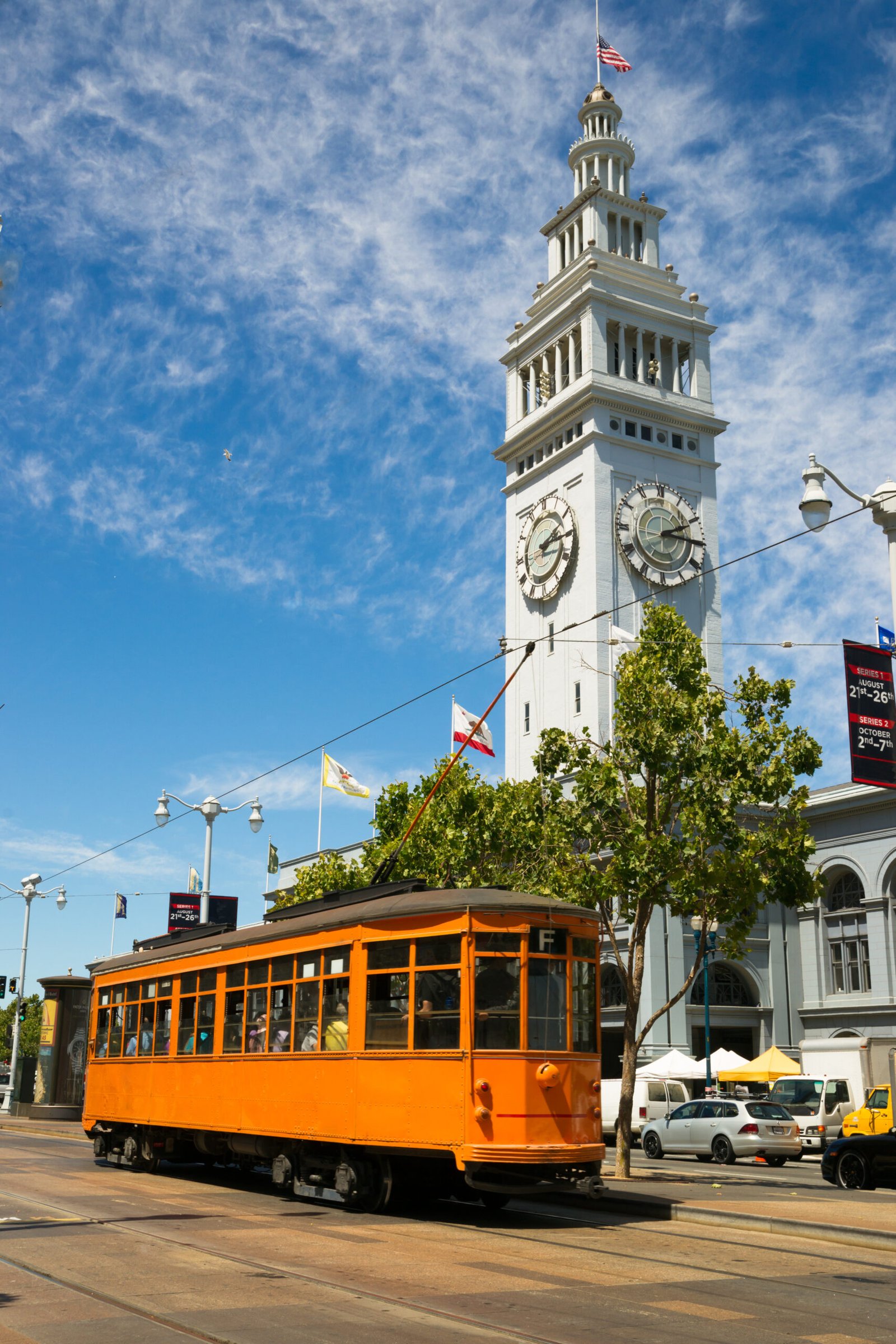 Orange Trolley Car The Embarcadero Downtown San Francisco Califo